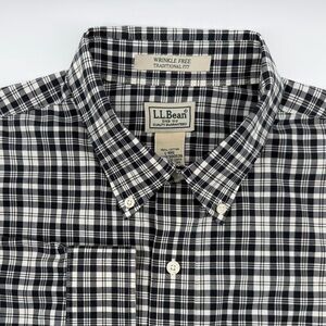 L.L. Bean Men's L Classic Black and White Check Shirt long sleeve 100% Cotton
